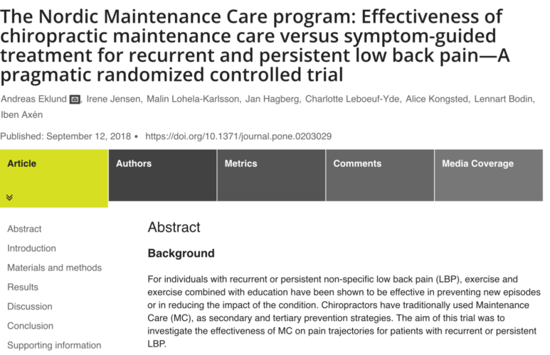 PLOS One (2018) Chiropractic maintenance care